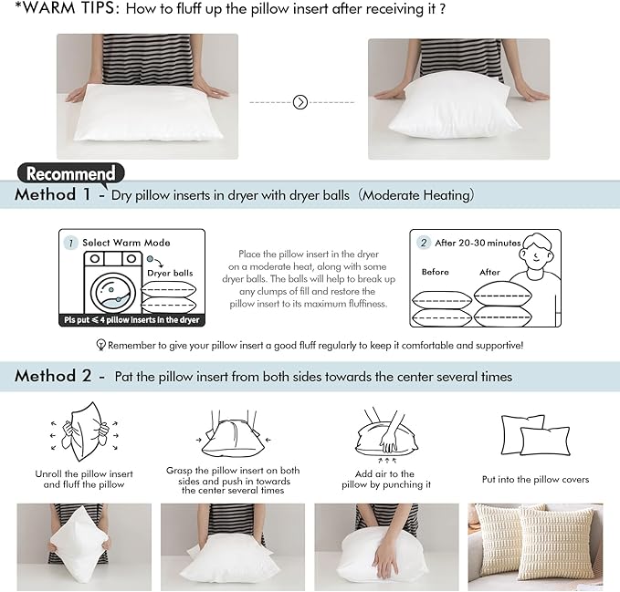 MIULEE 24x24 Euro Pillow Inserts, Set of 2 Down Feather Throw Pillows for Couch Sofa Bed, Decorative Fluffy Throw Pillow Inserts Cotton Fabric,White