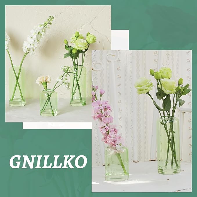 24Pcs Bud Vases Set, Glass Flower Vase for Centerpieces, Small Vases for Flowers, Decor Centerpiece for Bathroom, Decorative Vases for House Warming(Green)