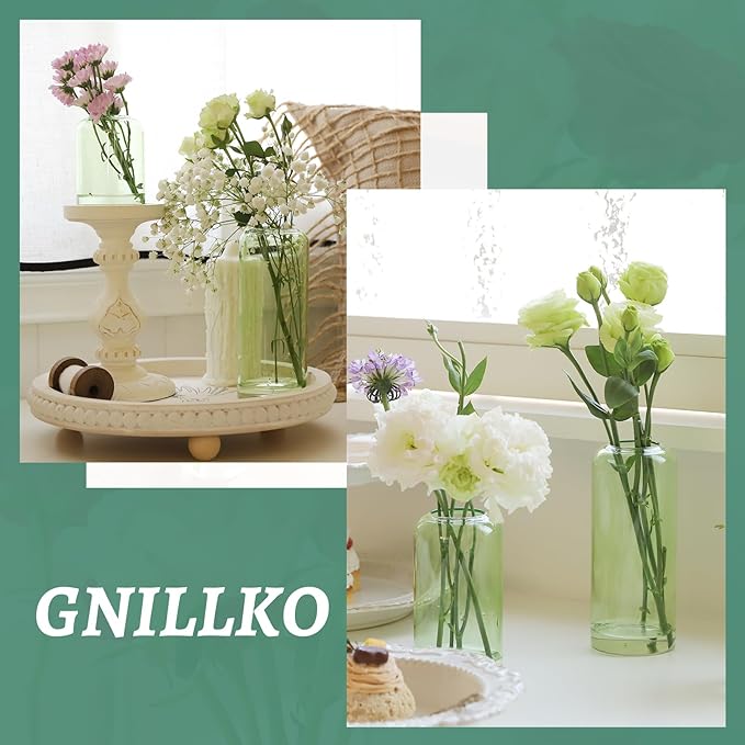 12Pcs Bud Vases Set, Glass Flower Vase for Centerpieces, Small Vases for Flowers, Decor Centerpiece for Bathroom, Decorative Vases for House Warming(Green)