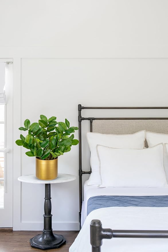 Briful Faux Plants Indoor Artificial ZZ Plant with Gold Pot 15.7in Medium Size Silk Plants Fake Tropical Plants for Home Office Room Kitchen Table Shelf Decoration