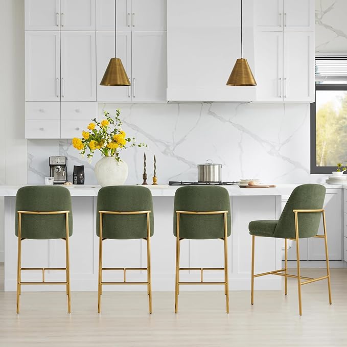 CHITA Counter Height Bar Stools Set of 2, FSC Certified Metal Barstools for Kitchen Island, 27" H Seat Height, Fabric, Green