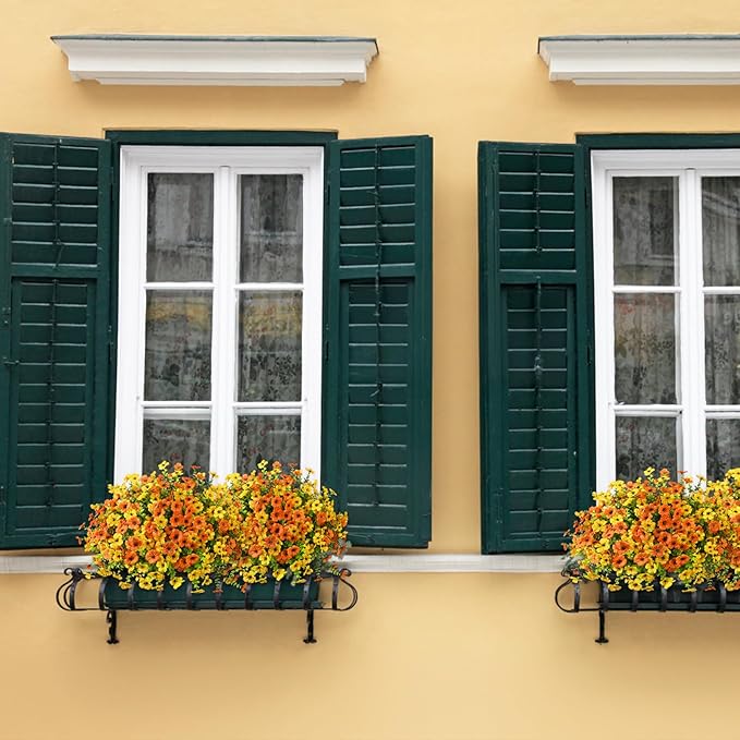 Artificial Flowers Faux Plants Outdoor Fake Flowers Spring Decor,12 Bundles Realistic Plastic Plant Colorful Daisy UV Resistant for Porch Patio Home Yard Garden Window Box Pot Planters