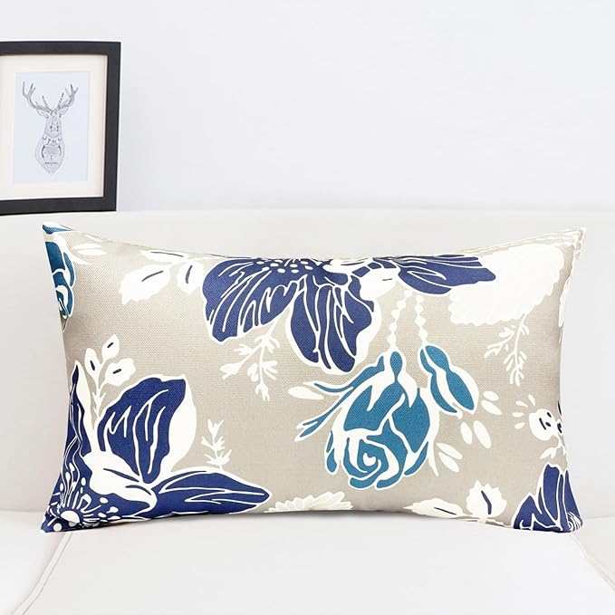 Decorative Throw Pillow Covers Set of 4 Blue Pillow Covers 12x20 inch Throw Pillow Cases Linen Square Pillow Case,Farmhouse Outdoor Modern Boho Pillow Covers for Couch Sofa Living Room