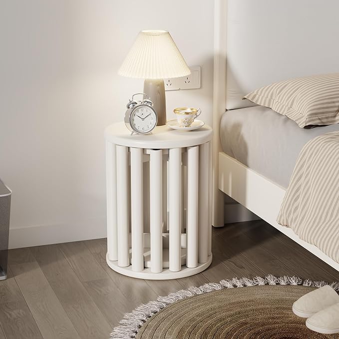 Stackable Wood Round Stools Set of 4, 18 Inch Top Side Tables Sturdy and Durable, No Installation Required for Nesting End Table, Barstool, White