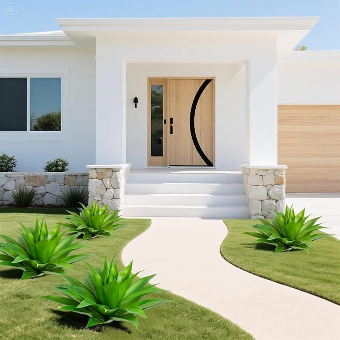 Artificial Agave Faux Agave Fake Greenery Outdoor Artificial Plants Fake Plants for Indoor Home Decor Plastic Plants Outdoor Decor Front Porch Decor Simulation Plants 22"(2Pcs Green) No Vase