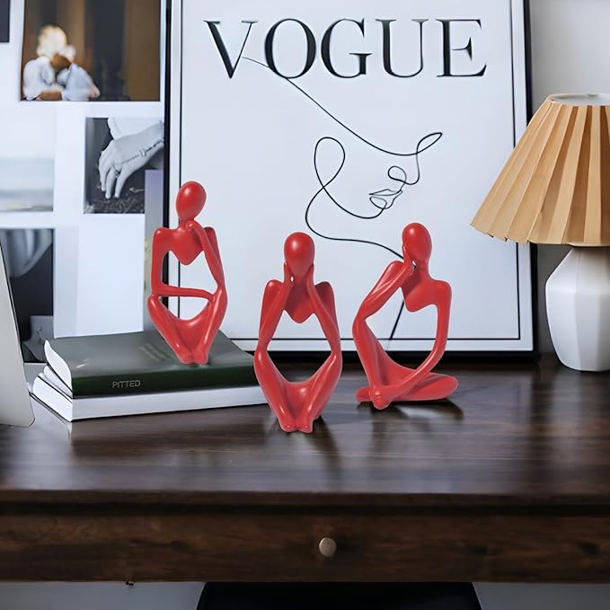 BrownLove 3pcs Red Human Body Abstract Art Decoration, Modern Art Resin Statue Room Office Shelf Bookcase Decoration