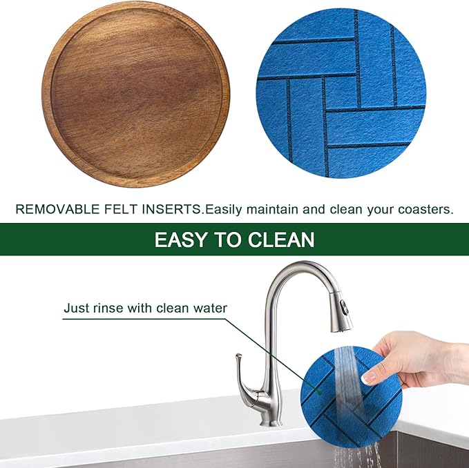 Coasters for Drinks Absorbent 5 Pack, Wood Coasters with Felt Pads, Drink Coasters for Coffee Tabletop Protection, Non-Slip, Non-Stick, Suit for Kinds of Cups 4.3 inch (Colorful Series)