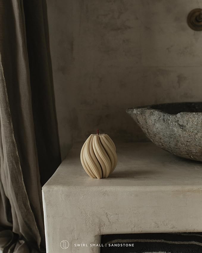 LAWA Swirl Candle - Beautiful Handmade Pillar Scented Soy Wax Twirl Elegant Bubble Aesthetic Candle Housewarming Gift Home Room Shelf Decor Idea Spiral Sandstone (Small)