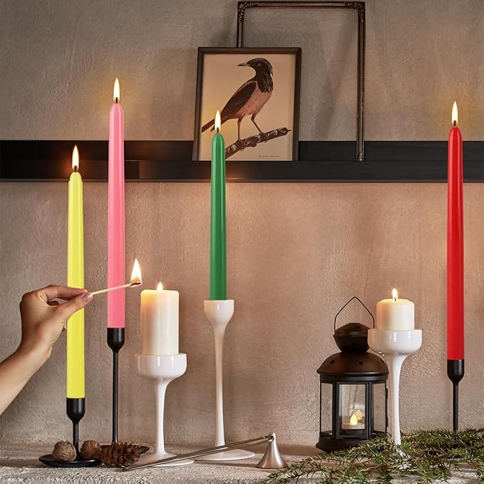 30-Pack 10-Color Taper Candles - 10 Inch Dripless & 10-Hour Burn|Wedding/Birthday/Home Decor with Premium Wax