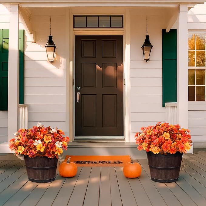 Artificial Fake Fall Flowers for Outdoor Decor 8 Bundles UV Resistant Artificial Plants Outdoor Look Real Faux Silk Autumn Flowers for Porch Planters Garden Yard Decorations