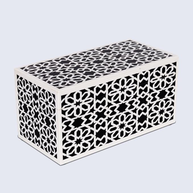 Handicrafts Home Decorative Storage Box with Lid– 10x5x5” Modern Home Decor Organizer, Memory Box & Jewelry Storage- Decorative Boxes for Living Room & Shelf Decor- Shiraz- Black White