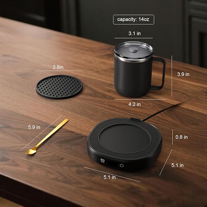 Coffee Mug Warmer & Mug Set for Desk Auto Shut Off, Smart Coffee Warmer & 14oz Cup, Fast Heating Electric Coffee Cup Warmer 4 Temperature Control Setting 8H Timer Candle Tea Beverage Warmer for Coffee