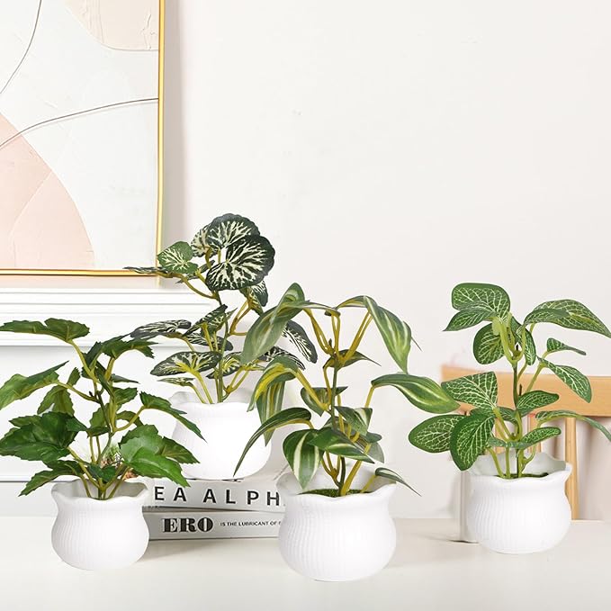 Small Artificial Plant 6PCS Fake Plant Greenery Cute Potted Indoor Faux Plant Houes Office Table Desk Bathroom Decor Plants