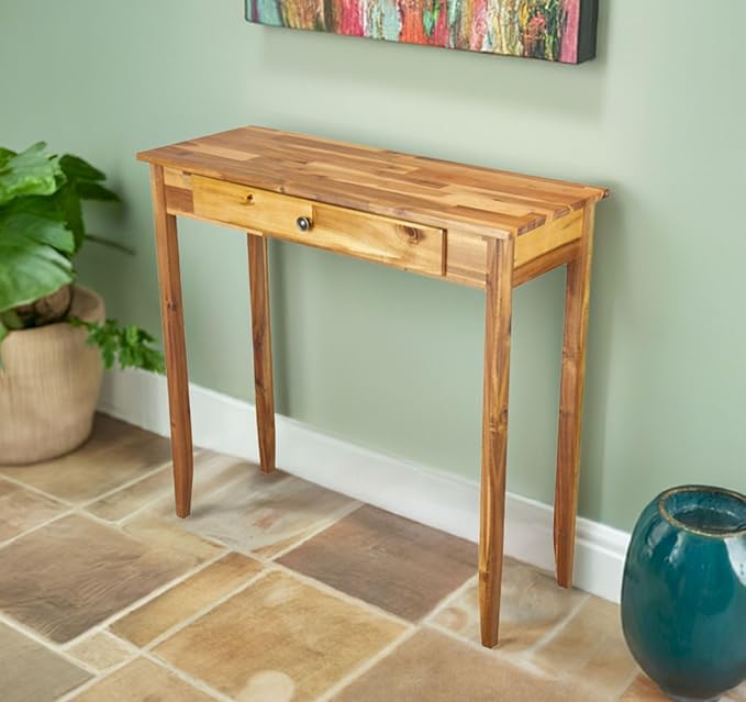 Solid Acacia Console Table w/Drawer