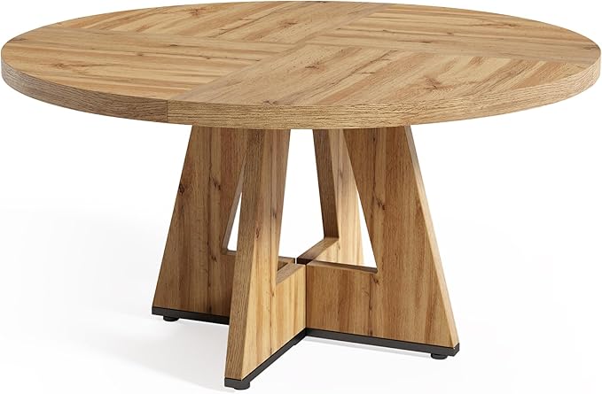LITTLE TREE Round Dining Table for 4-6 People, 47 Inches with Wooden Pedestal Base, Modern Dinner Table for Dining Room, Kitchen, Living Room