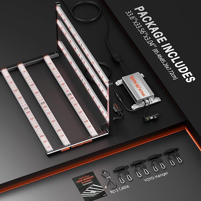 Spider Farmer SE5000 480W LED Grow Light, Samsung LM301H EVO Diodes, 2025 Upgraded Remote App Control, Full Spectrum Dimmable Daisy Chain Bar Style Growing Lamp for Indoor Plants, 4x4ft Coverage