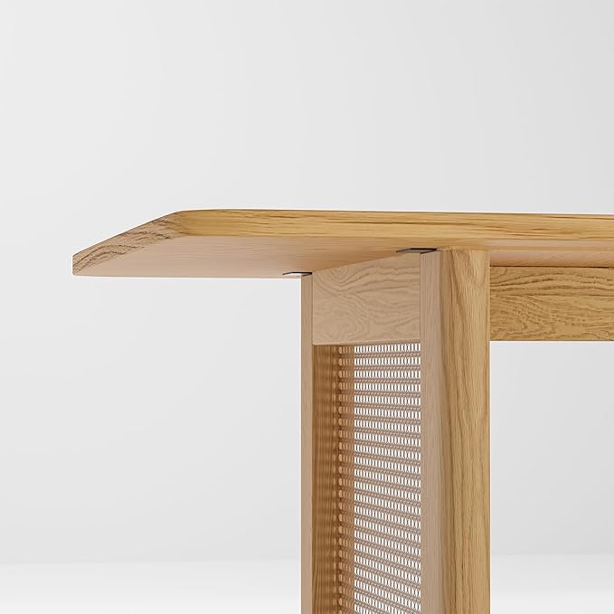 Casaphoria 67" Dining Table, Wicker Base Modern Kitchen Table for 4-6, Farmhouse Style with Rectangular Top & Wicker Base, Easy Assembly for Living Room, Kitchen, Natural Wood