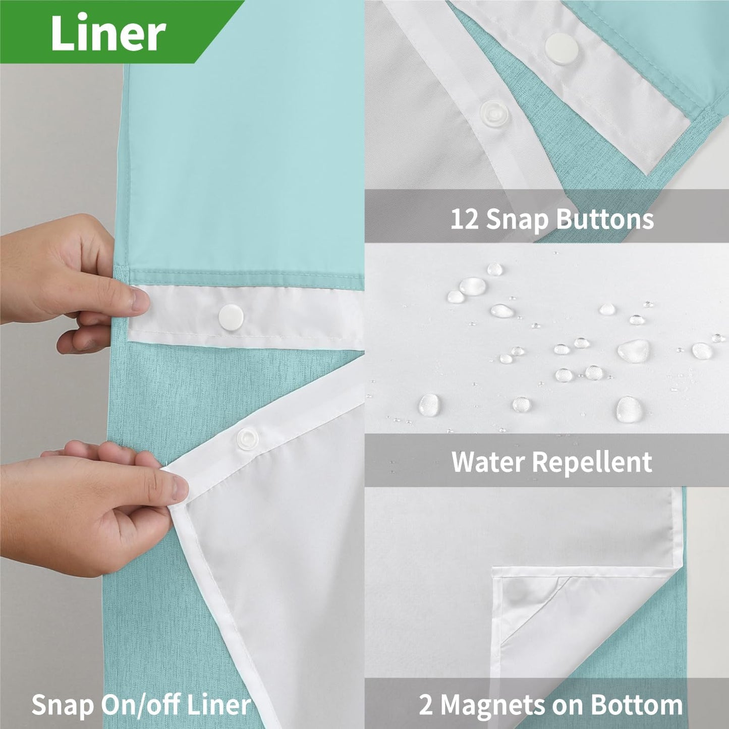 Extra Long No Hooks Needed Linen Textured Shower Curtain with Snap-in Fabric Liner Set,White Hotel Luxury Decor Shower Curtains for Bathroom,Waterproof & Washable,71Wx86H,Teal