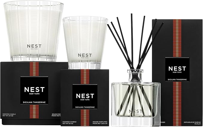 NEST New York Scented 3-Wick Candle, Sicilian Tangerine - 21.2 oz - Up to 100-Hour Burn Time - Reusable Glass Vessel