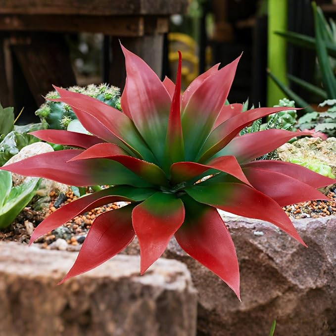 Artificial Agave Faux Agave Fake Greenery 18In Outdoor Artificial Plant Fake Plant for Indoor Home Decoration Plastic Plant Outdoor Decoration Front Porch Decor Simulation Plants 2Pack(Red)