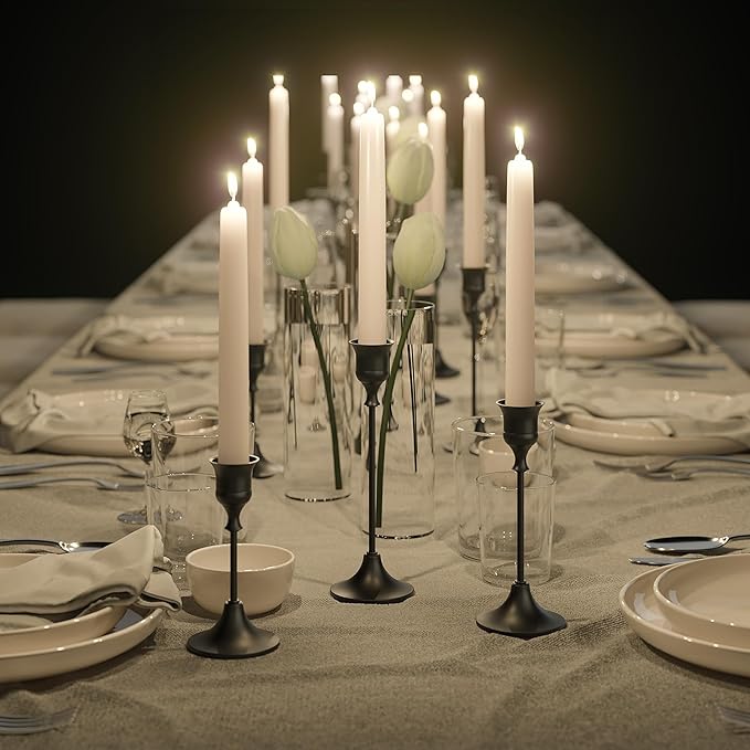 FSyueyun Black Candle Holder Set of 2, Elegant Metal Candlestick Holders for Vintage Taper Candle Holders, Perfect for Table Centerpieces, Fireplace Mantels, Home Decor, Weddings and Party Decorations
