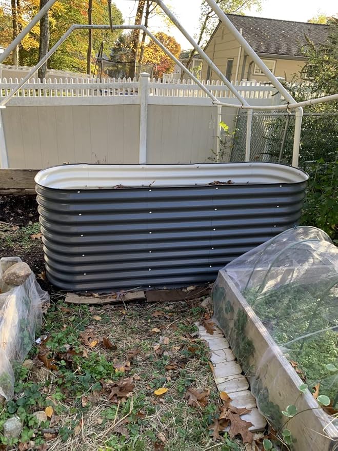 Vego garden 32" Extra Tall Raised Garden Bed Kits, 6 in 1 Modular Raised Planter Box for Vegetables Flowers Fruits Oval Metal Raised Garden Bed- Modern Gray