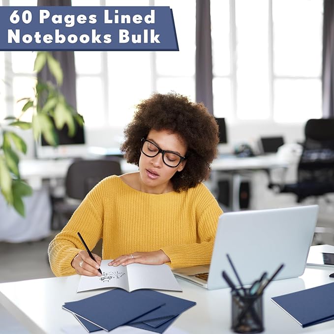 100 Pcs Kraft Notebook Journals 5.5 Inch x 8.3 Inch A5 Softcover Notebooks Bulk for Writing Sketch Office Notepad with 60 Pages 30 Sheets (Navy,Dot)