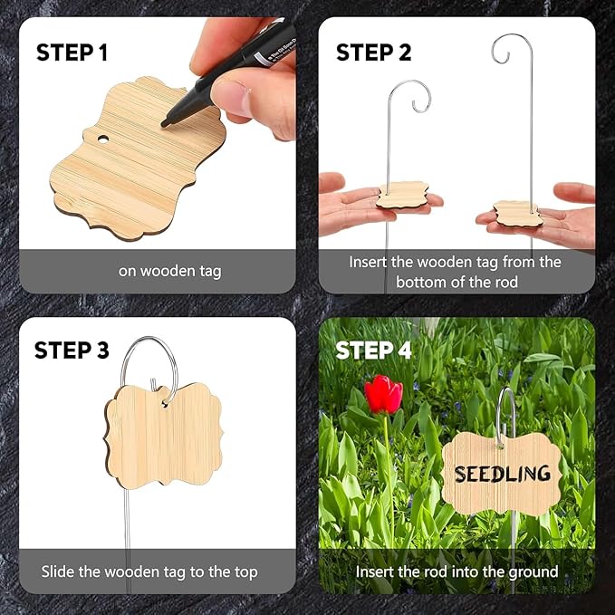50pcs Bamboo Plant Labels Plant Tags Garden Signs Markers with Stainless Steel Stake and Pen Decorative Wood Garden Labels Plant Sign Tags for Flowers Vegetables Herbs Potted Plants Seed
