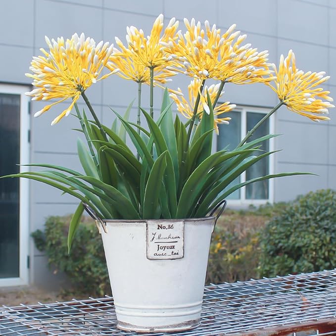 Fake Plants Outdoor with Flowers Artificial Agapanthus Large Plastic Faux Flower 8 Bundles 18.9 in Spring Summer Decoration for Patio Front Porch Platers Decor Outside