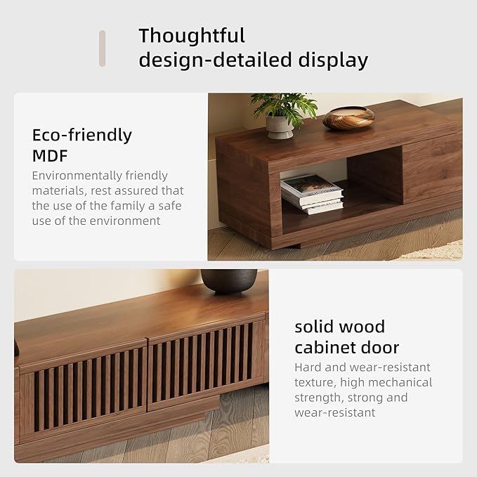 Mid-Century Modern Extendable 78.5"-105" TV Stand for TVs up to 70"-100",Entertainment Centers with 2 Drawers and 2 Storage Units, for Living Room,Bedroom,Walnut