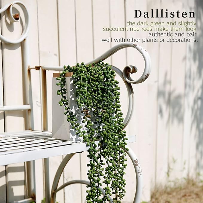 6 Pcs Artificial Succulents Hanging Plants, Fake String of Pearls Greenery Plants, Decoration for Wall, Home, Backdrop, Garden, Indoor and Outdoor