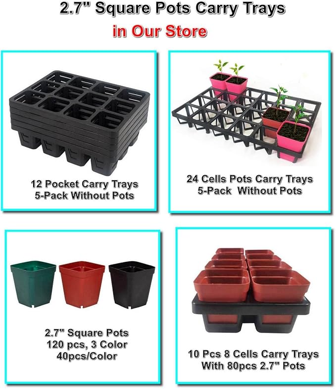 Square Nursery Pot Tray with 24 Cells, 5 Pack Plant Trays for Pots, Flower Pot Moving Tray, Plastic Planting Tray for Carrying Small Plant Pots(120 Cells in Total