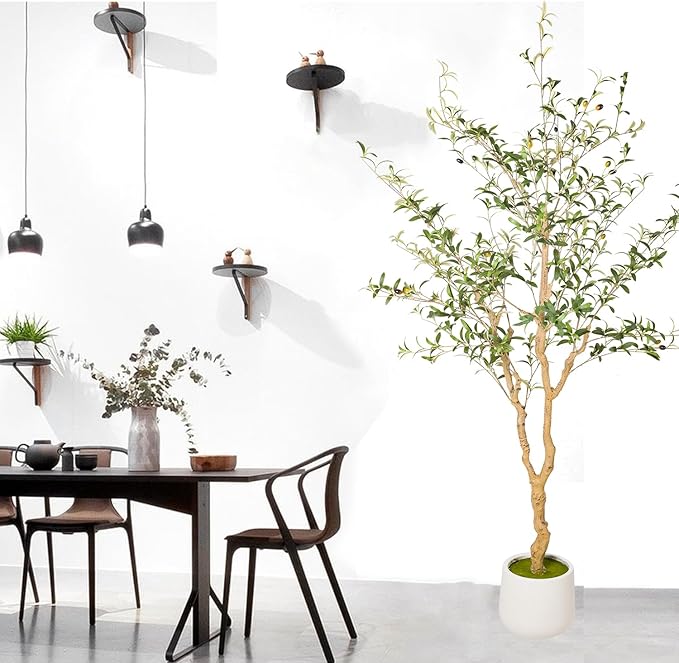Phimos Artificial Olive Tree with Planter Pot Large Faux Olive Branches and Fruits Artificial Tree for Modern Home Office Living Room Floor Decor Indoor (7.2FT)