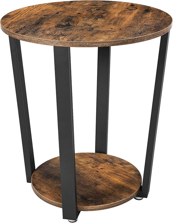 VASAGLE Round Side End Table, 2-Tier Accent Bedside Table with Storage Shelf, Easy Assembly, Nightstand for Small Spaces, Living Room, Bedroom, Rustic Brown and Ink Black ULET57X