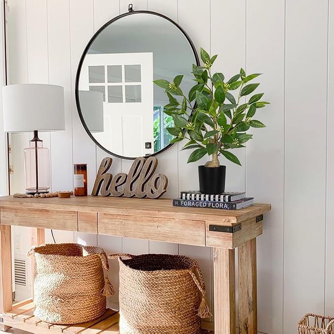 Briful Fake Plants 18.8'' Tall Artificial Plants Indoor Decor, Faux Bay Laurel Plant with Flowers in Black Pot, Floor Plant Houseplant for Home Farmhouse Outdoor Patio Porch Decorations