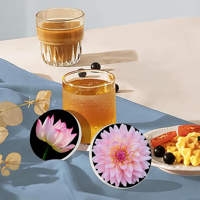 Drink Coasters Set of 6 with Holder, Sunflower Rose Flower Absorbent Ceramic Coasters with Cork Base,Fit All Cups,Great Gift for Housewarming,Room Decor,Bar,Holiday Party