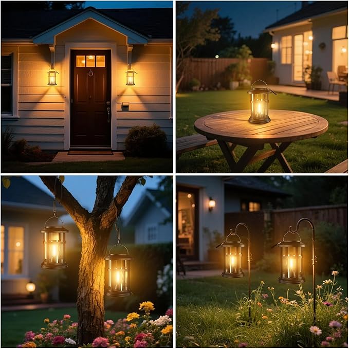 Solar Lanterns Outdoor, 2 Pack Hanging Solar Lights for Outside, Windproof and Waterproof Solar Powered Lanterns, Hanging Lantern Decorative for Patio, Yard, Backyards, Porch, Pathway, Trees