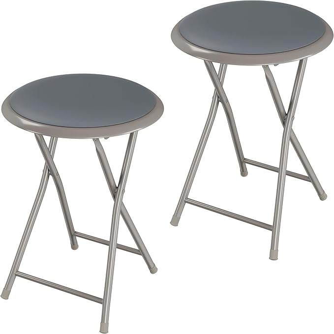 Lavish Home Folding Bar Stools - Set of 2 Heavy-Duty 18-Inch Stool - 225lb Capacity and Padded Seats for Dorm, Recreation or Game Room (Gray)