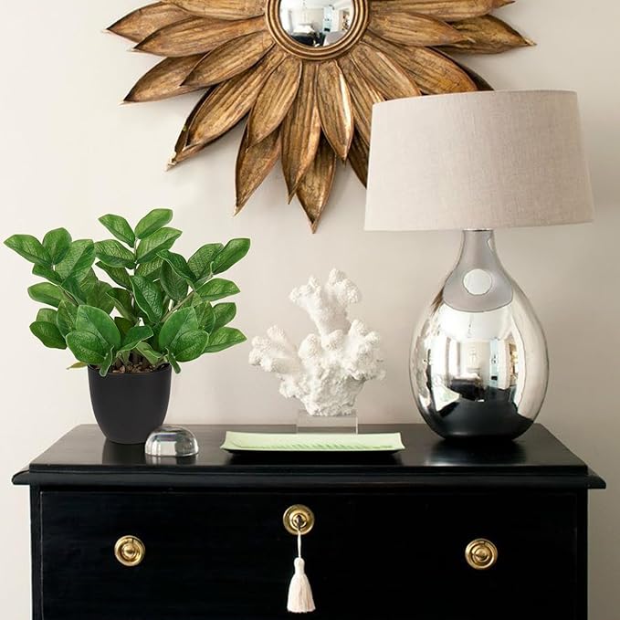 Briful Faux Plants Indoor, Artificial ZZ Plants in Black Pot Fake House Silk Plants for Home Office Dining Table Shelf Decor Bathroom Aesthetic (Green, 1Pack)