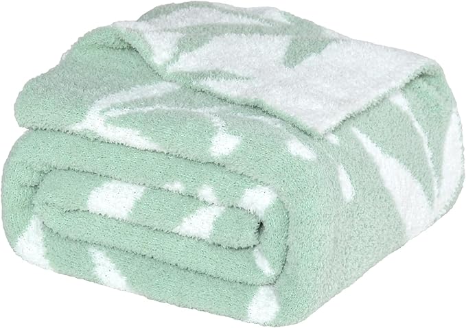 Leaf Pattern Throw Blanket Soft Cozy Spring Blanket for Bed, Couch, Sofa Lightweight Breathable Stylish Seasonal Home Decor Blanket Sage Green 50x60 Inches