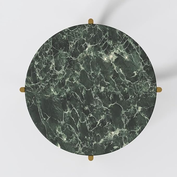 Relso Urdhva End Table – 24" Tall Round Side Table with Real Green Marble Top & Gold Metal Frame | Luxury Accent Table or Plant Stand for Living Rooms, Modern Homes, & Small Spaces