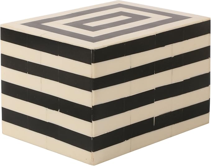Handicrafts Home Small Decorative Box with Lid – 6x4.5x4” Trinket, Remote Control & Keepsake Memory Box, Decorative Accent for Coffee Table, Shelf, Mantle & Boho Home Decor- Concentric - Black White