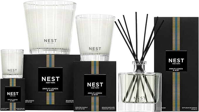 NEST New York Scented 3-Wick Candle, Amalfi Lemon & Mint - 21.2 oz - Up to 100-Hour Burn Time - Reusable Glass Vessel