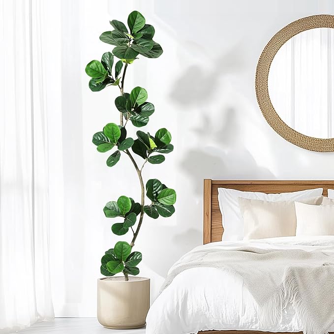 GarveeHome Artificial Fiddle Leaf Fig Tree - 7FT Fake Plant with Black Nursery Planter, Large Floor Plants for Home or Office Decor - Artificial Plants Indoor Outdoor,Housewarming Gift