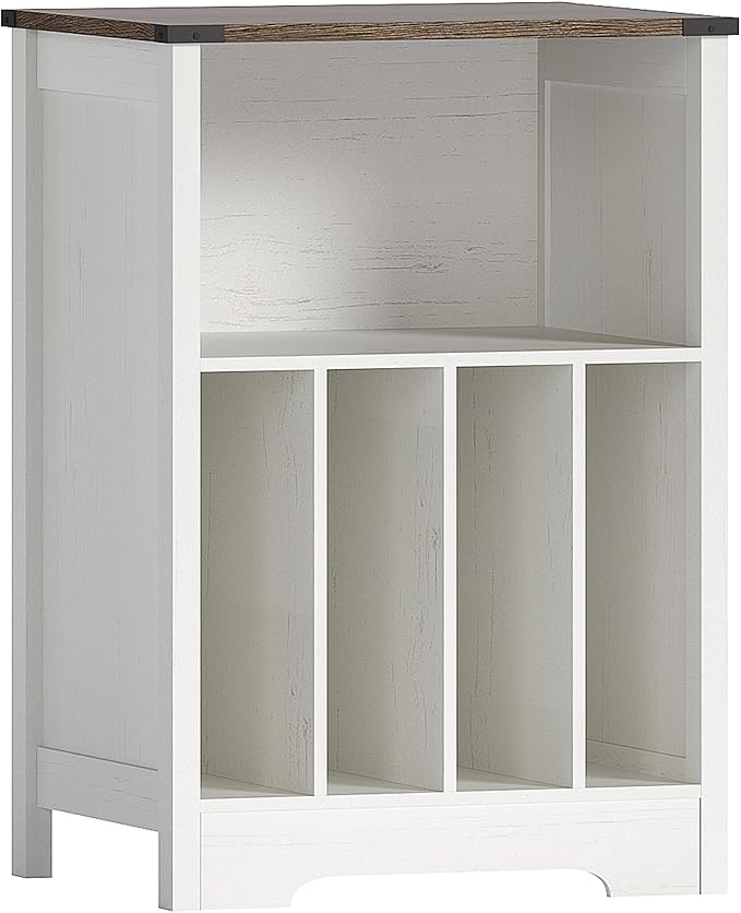 ChooChoo Record Player Stand, Vinyl Record Storage Cabinet, Turntable Stand Holds up to 160 Albums, Record Player Table Display Shelf for Living Room, Bedroom, Office, Rustic White