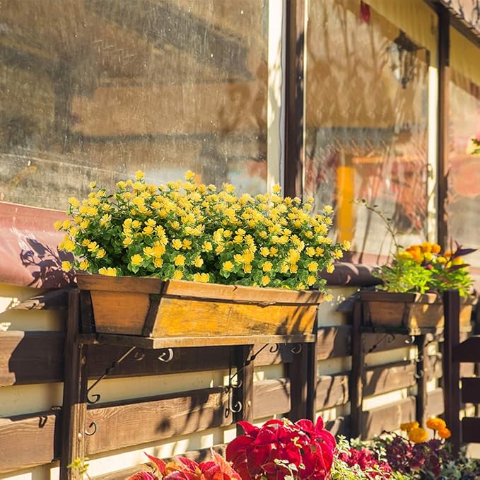 10PCS Artificial Flowers, Fake Artificial Greenery UV Resistant No Fade Faux Plastic Plants for Wedding Bridle Bouquet Indoor Outdoor Home Garden Kitchen Office Table Vase(Yellow)