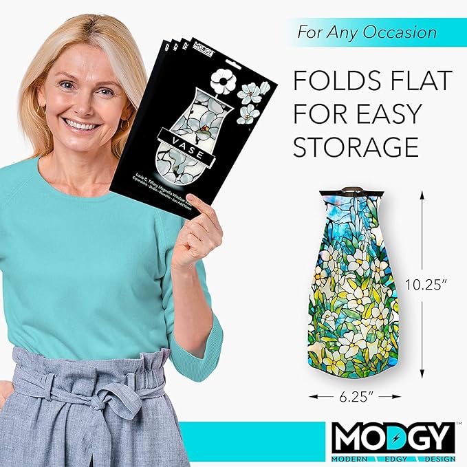 MODGY Expandable Flower Vase Set, Plastic Decorative Modern Foldable Printed Vases for Centerpieces for Wedding, Dining Table, Home Decor, Living Room, Bathroom, Office, Louis C. Tiffany, 4 Pack