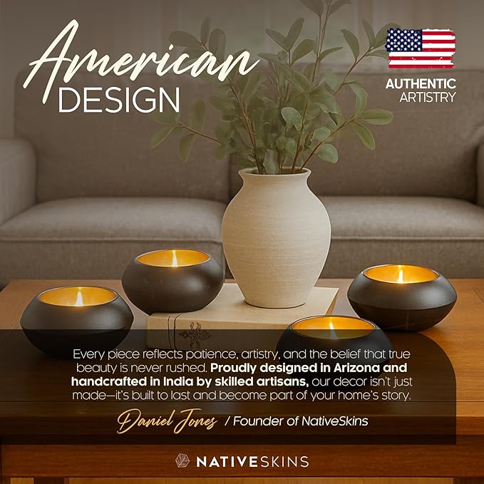 NativeSkins Tealight Holders - Glow Stones Set of 4 - Decorative Votive Candle Holders for Table Centerpiece, Tea Light Candle Display