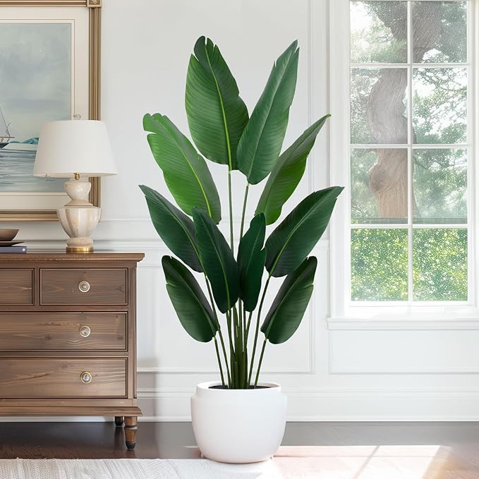 Artificial Bird of Paradise Plant 5 Ft Tall Fake Banana Leaf Plant for Indoors and Outdoors,Faux Palm Tree with Plastic Pot for Office and Home Decor,L160