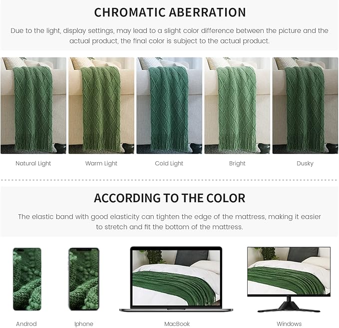 BOURINA Green Throw Blanket 50x60 Inches Throw Textured Solid Soft Sofa Couch Decorative Knit Blanket